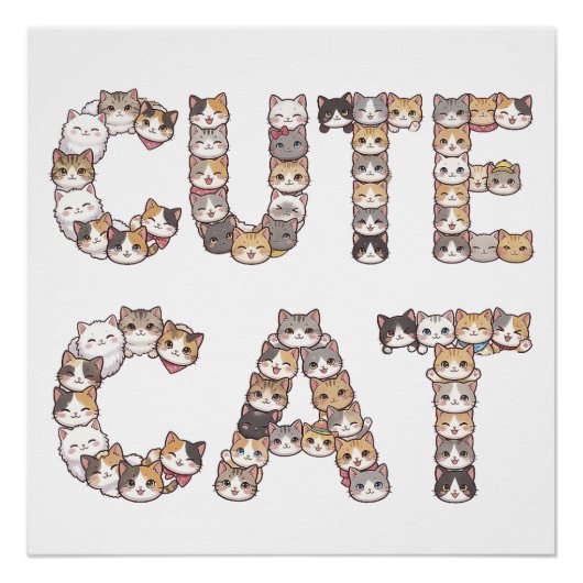 The words "CUTE CAT" are made using cat faces Perfect Poster (Voorkant)