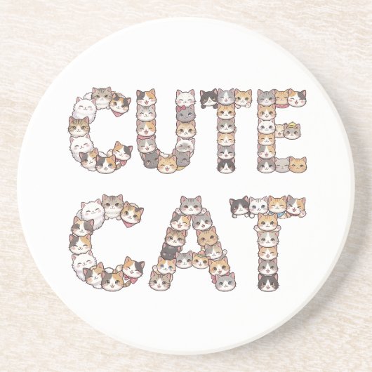 The words "CUTE CAT" are made using cat faces Zandsteen Onderzetter (Voorkant)
