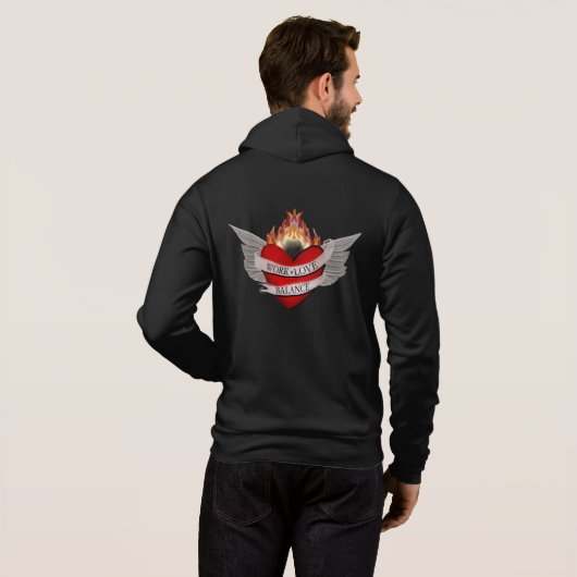 The WORK LOVE BALANCE back Script & Wing design Hoodie (Achterkant volledig)