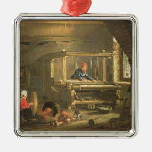 The Workshop of a Weaver, 1656 (oil on canvas) Metalen Ornament