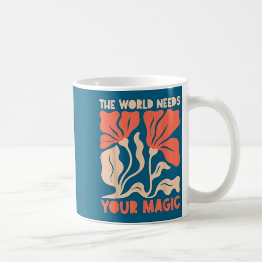 The World Needs Your Magic Retro Floral Sitive Mot Koffiemok (Rechts)