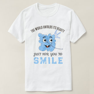 "The World Unfolds Its Beauty" Blue Smiling Leaf T-shirt