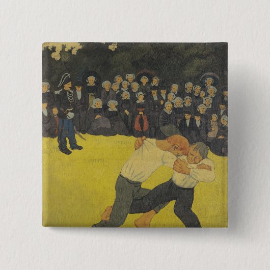 The Wrestling Bretons, c.1893 Vierkante Button 5,1 Cm (Voorkant)