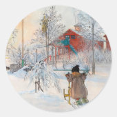 The Yard and Washhouse van Carl Larsson Ronde Sticker (Voorkant)