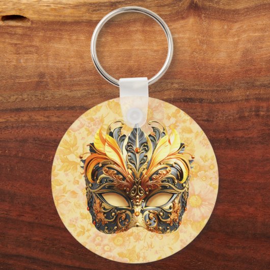 The Yellow Feather Mask on Floral Pattern Sleutelhanger (Voorkant)