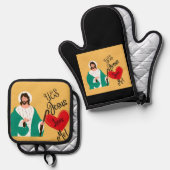 The "Yes, Jesus Loves Me" Yellow Ovenwant & Pannenlap Set (Voorkant / Achterkant)