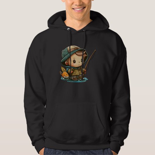 The Young Angler Cute Little Boy with Fishing Pole Hoodie (Voorkant)