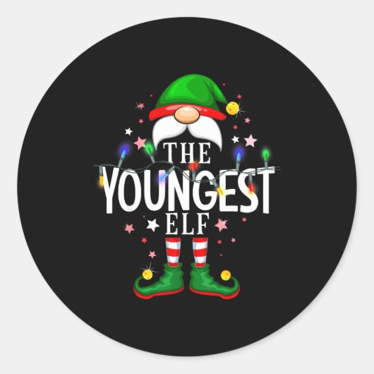 The Youngest Elf Christmas Family Pajama Party Ronde Sticker (Voorkant)