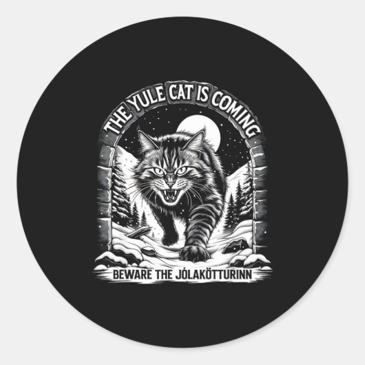 The Yule Cat Is Coming Beware Jolakotturinn Quote Ronde Sticker (Voorkant)