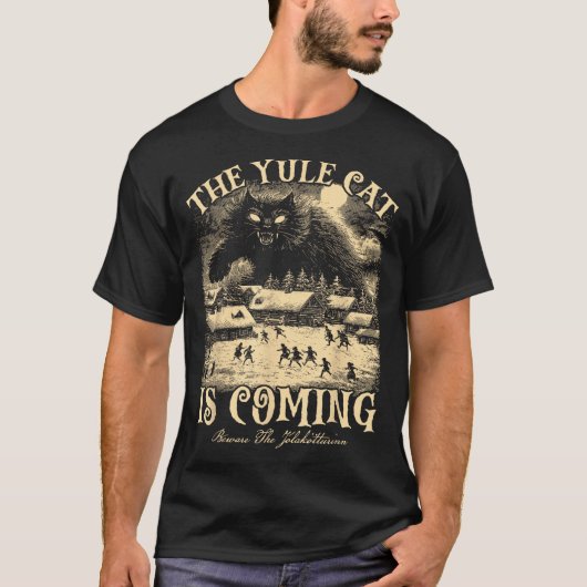 The Yule Cat Is Coming Gothic Christmas Winter Sol T-shirt (Voorkant)