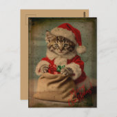 The 'Yuletide Yawn' Dashing Kitten Christmas Briefkaart (Voorkant / Achterkant)