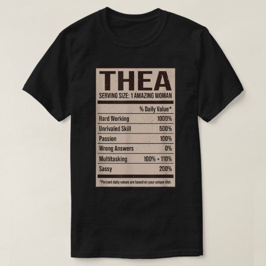 Thea Nutrition Facts Name Nickname Alias Titel Fri T-shirt (Design voorkant)