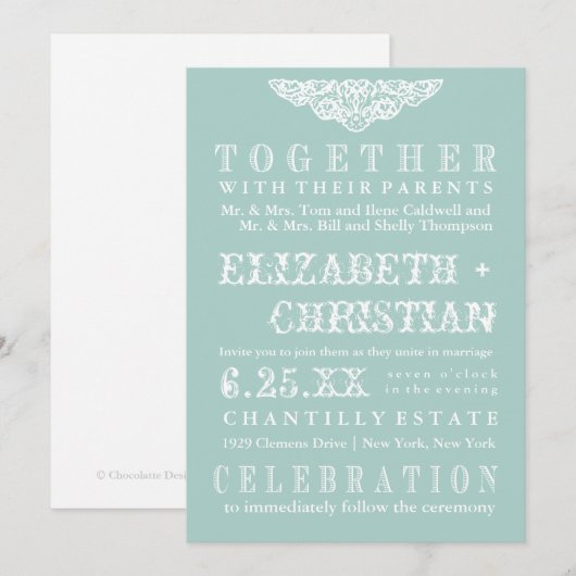  Theater Bill Wedding Invitation-ice blue Kaart (Voorkant / Achterkant)