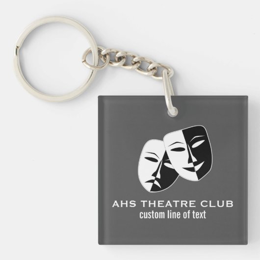 Theater Drama Club maskeert Aangepaste Thespian Na Sleutelhanger (voorkant)