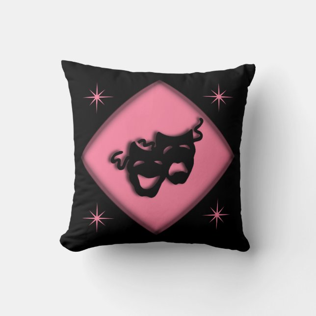 Theater Happy Sad Griekse maskers roze Sierkussen (Voorkant)