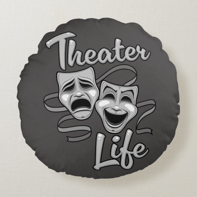Theater Life Comedy en Tragedy Masks Rond Kussen (Voorkant)