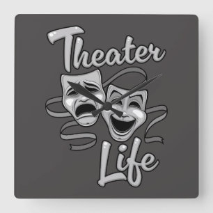 Theater Life Comedy en Tragedy Masks Vierkante Klok