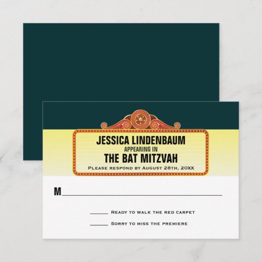 Theater Marquee Bar Bat Mitzvah Reageer RSVP (Voorkant / Achterkant)