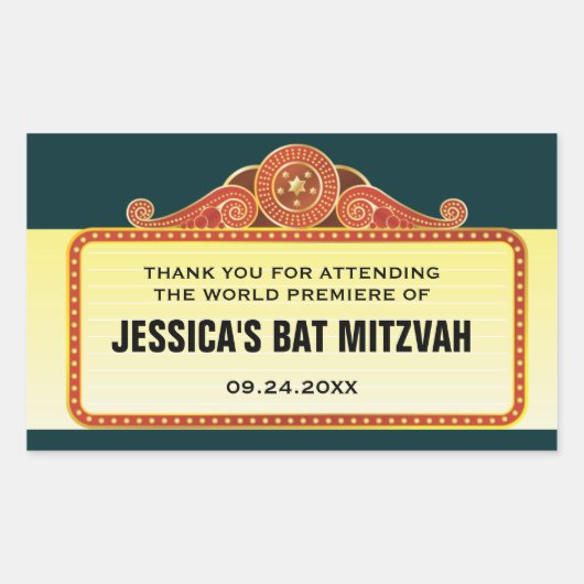 Theater Marquee Bar Bat Mitzvah Rechthoekige Sticker (Voorkant)