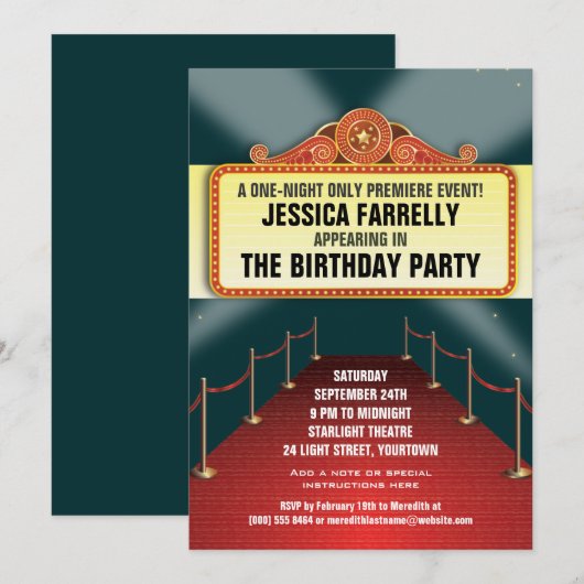 Theater Marquee Party Kaart (Voorkant / Achterkant)