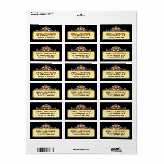 Theater Marquee Sweet 16 Label (Full Sheet)