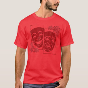 Theater Mask Drama Comedy Soft Grunge Red Roses Ar T-shirt
