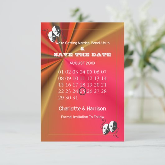 Theater Playbill Show Ticket Theme Weddenschap Save The Date (Staand voorkant)