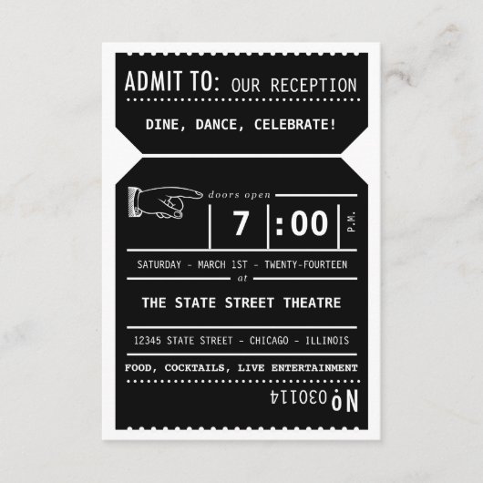 Theater Ticket Reception Tussenvoegsel in Zwart Informatiekaartje (Voorkant)