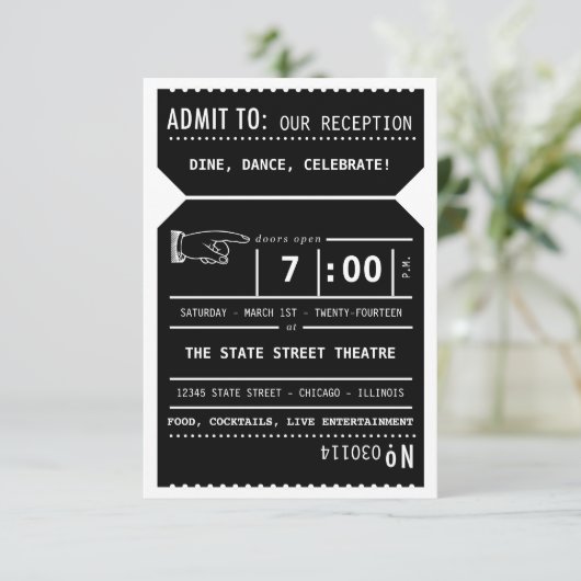 Theater Ticket Reception Tussenvoegsel in Zwart Informatiekaartje (Staand voorkant)