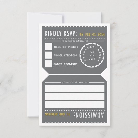 theater Ticket RSVP in grijs en geel (Voorkant)