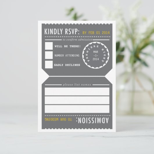 theater Ticket RSVP in grijs en geel (Staand voorkant)