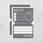 theater Ticket RSVP in grijs en geel (Voorkant / Achterkant)