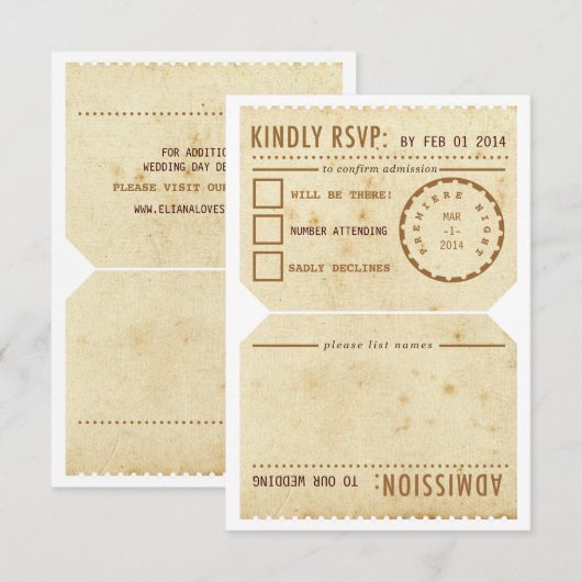  Theater Ticket RSVP-reactiekaart RSVP Kaartje (Voorkant / Achterkant)