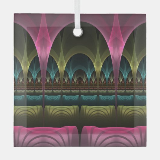 Theater van Fantasy, Abstracte kleurrijke fractale Glas Ornament (Voorkant)