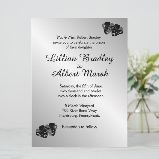 Theater Wedding Silver Uitnodiging (Staand voorkant)