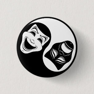 Theater Yin Yang Design - Comedy en Tragedy Masks Ronde Button 3,2 Cm