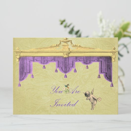 Theatergordijnen bruiloft uitnodigen kaart (Staand voorkant)