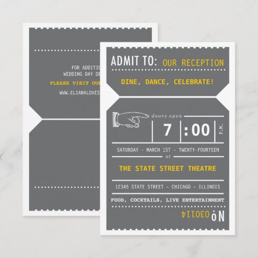  theaterkaartje Invoegen in grijs en geel Kaart (Voorkant / Achterkant)