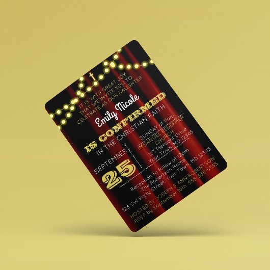 Theaterlichten Gouden Bevestigingsuitnodiging Kaart