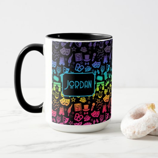 Theaterliefhebber Rainbow Icons op zwarte Mok (Met donut)