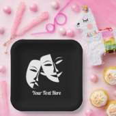 Theatermaskercomedy tragedie zwart, wit, aangepast papieren bordje (Feest)