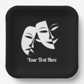 Theatermaskercomedy tragedie zwart, wit, aangepast papieren bordje (Voorkant)