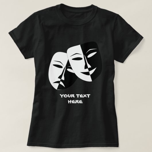 Theatermaskercomedy tragedie zwart-wit, aangepast  t-shirt (Design voorkant)
