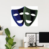 Theatermaskers blauw en groen poster (Thuiskantoor)
