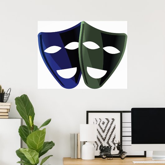 Theatermaskers blauw en groen poster