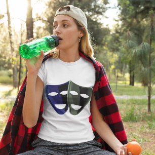 Theatermaskers blauw en groen t-shirt