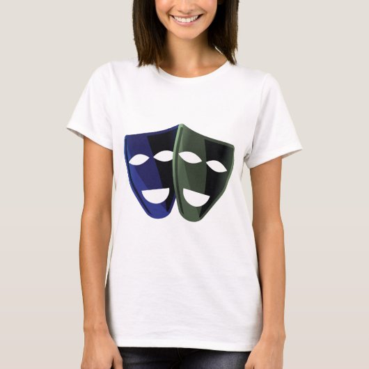 Theatermaskers blauw en groen t-shirt (Voorkant)