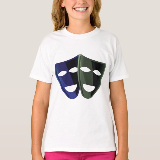 Theatermaskers blauw en groen t-shirt (Voorkant)