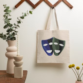 Theatermaskers blauw en groen tote bag