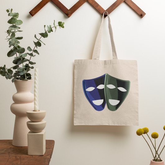 Theatermaskers blauw en groen tote bag